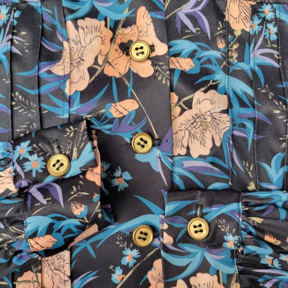 Vintage 70s Botanical Lavallière (Tie-Neck Bow) Blouse Estimated Size Small - Picture 9 of 12